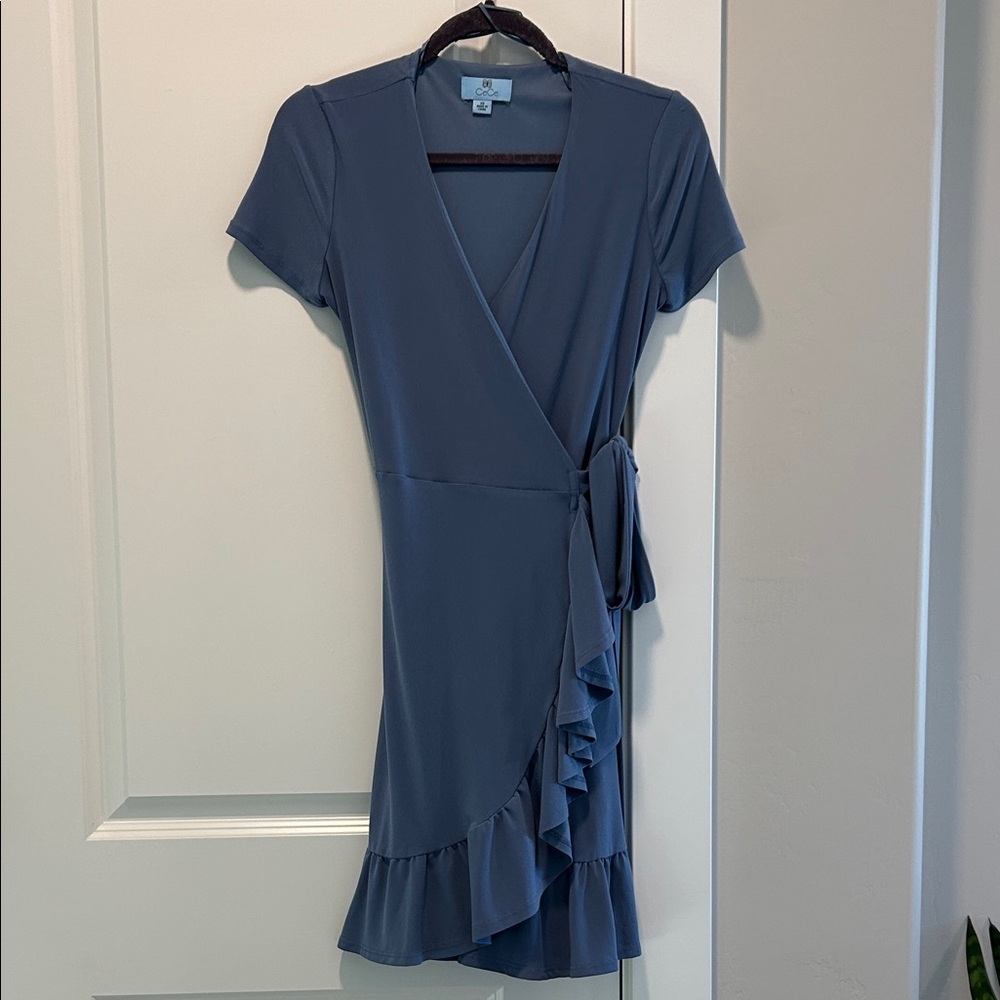 CeCe Dusty Blue-Gray Wrap Dress